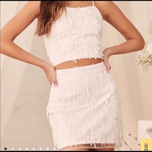 Lulus Dancing in a Dream White Fringe Lace-Up Two-Piece Mini Dress Size M